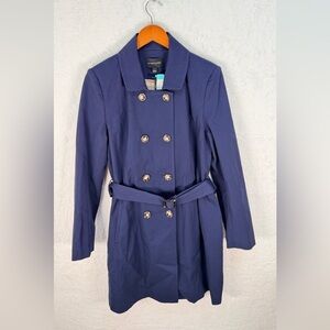 41 Hawthorn Navy Blue Double Breasted Belted Trench Coat Large NWT Classy Trench